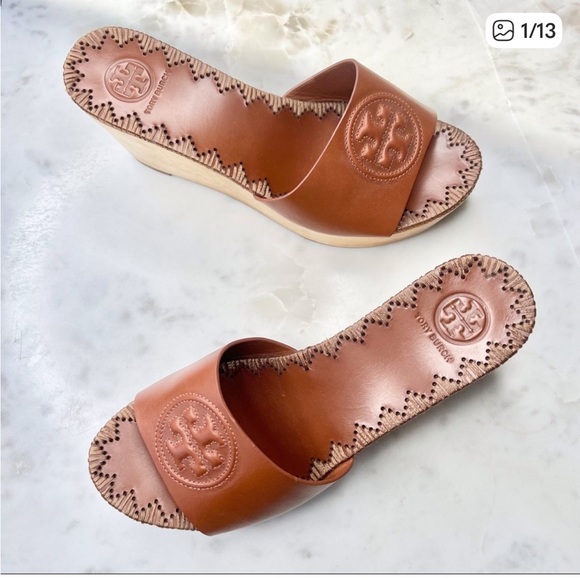 Tory Burch Shoes - Tory Burch Women's Patty Leather Platform Wedge Slide Sandals
